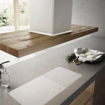 Elica BIO ISLAND WH/A/120x58 ROVERE - Inselhaube, Weiss/Eichenholz, Umluft/Abluft, 120 cm